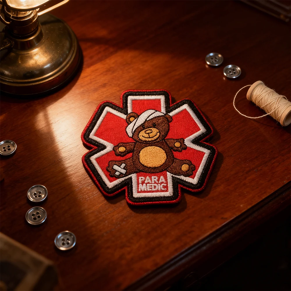 

Naughty Bear PARA MEDIC Applique Embroidery Tactical Fabric Emblem with Hook & Loop Backing for Jacket Shoulder DIY Sew-on