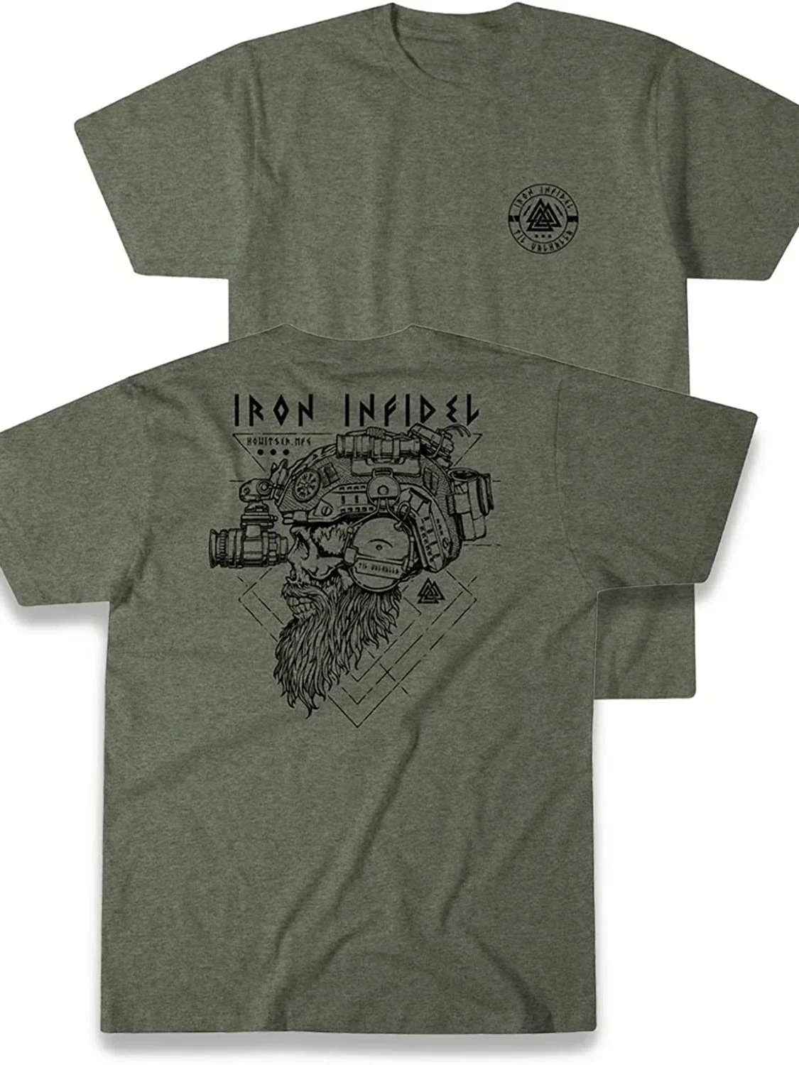 TIL Valhalla เสื้อ American Beard Warrior ยุทธวิธี Skull T เสื้อใหม่ 100% Cotton แขนสั้น O-คอเสื้อยืด Casual Mens TOP