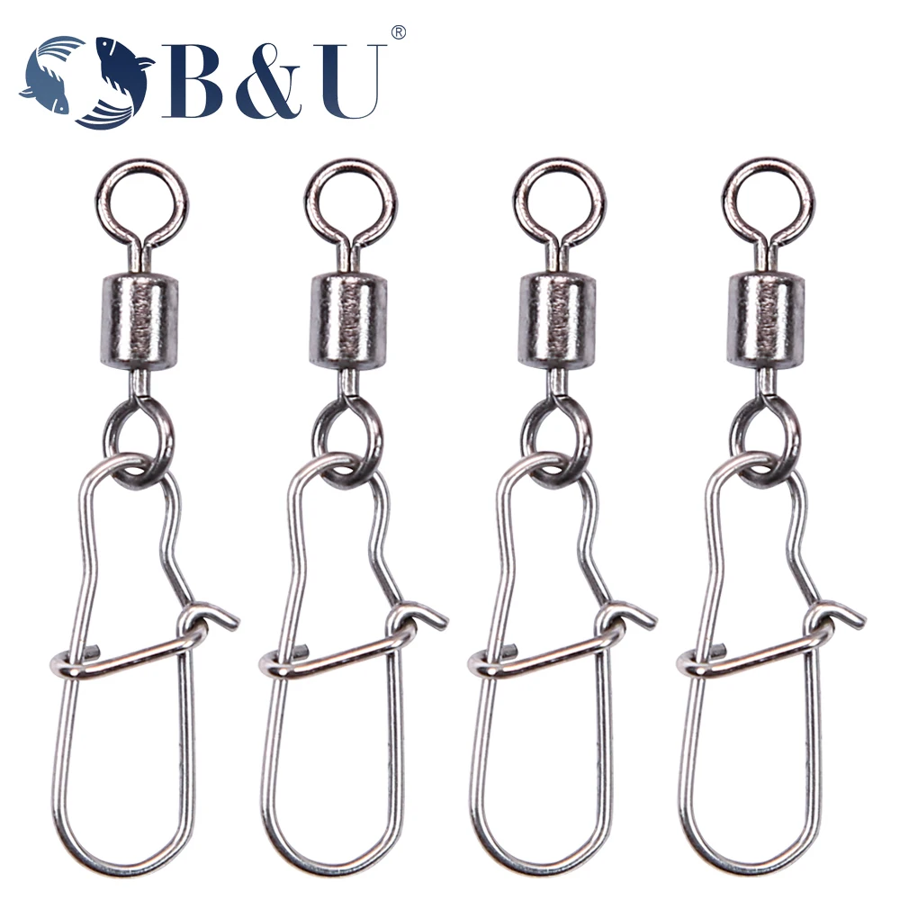 

B&U 50PCS Snap Swivels Pike Fishhook Lure Fishing Accessories Connector Pin Bearing Rolling Swivel Stainless Steel Tackle