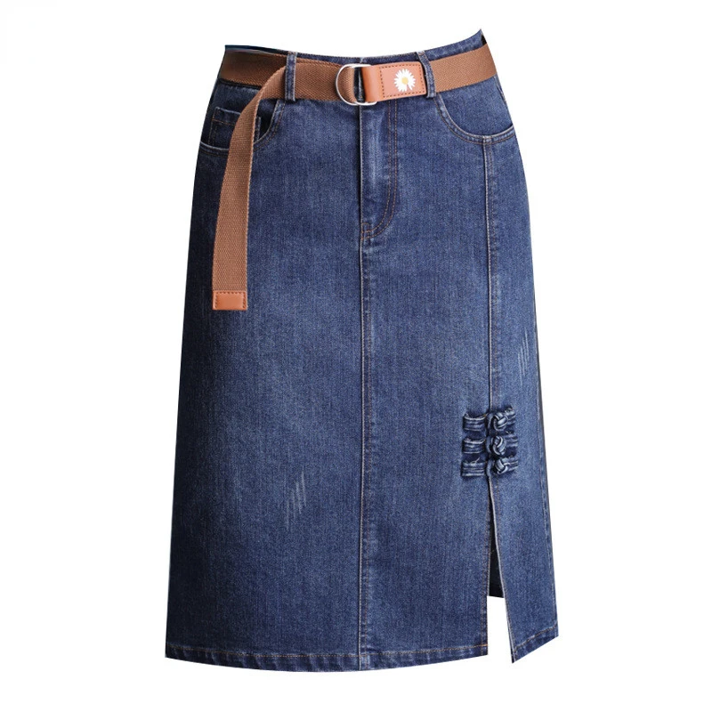 

Vintage Denim Skirt Women High Waist Midi Knee Length Pencil Skirts Female Office Ladies Fashion Summer Fall Blue Jeans Skirts