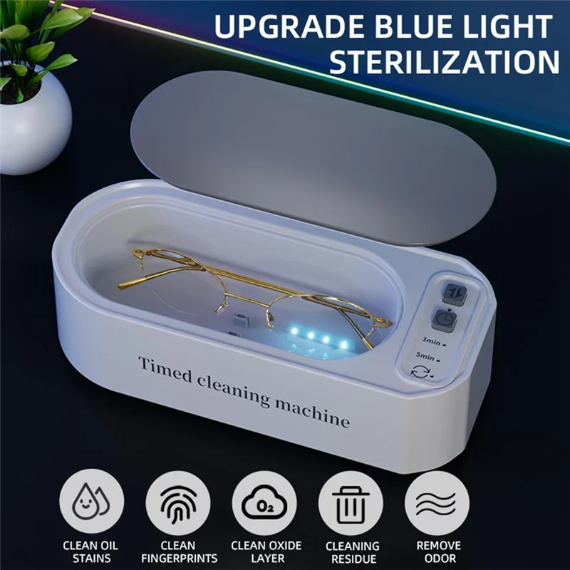 B58B-Household Timer Ultrasonic Glasses Cleaner 50Khz Contact Lens Cleaner Jewelry Brush Brush Dentures Toothbrush Cleane