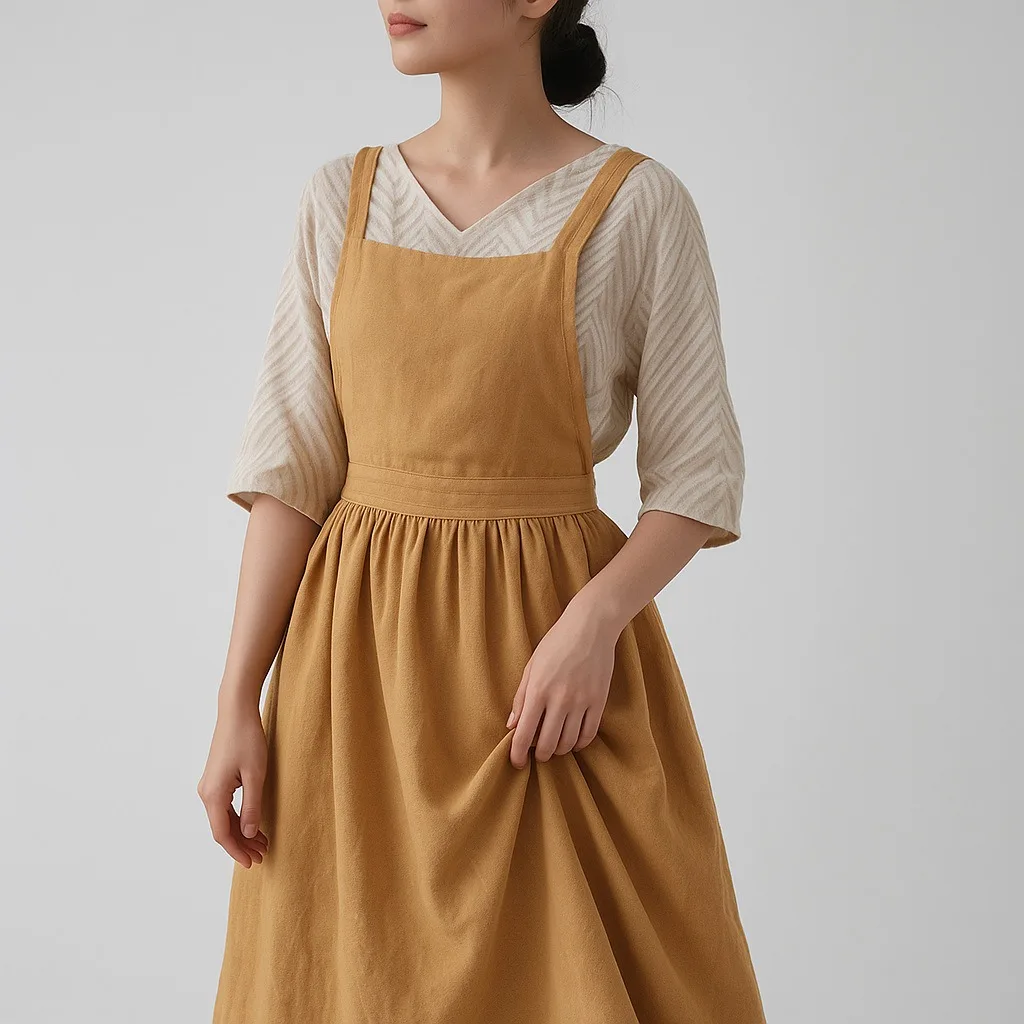 New Retro Medieval Cotton Linen Cooking Kitchen Aprons For Woman Dress Flower Shop Smock Hairdresser Bib Garden Overall