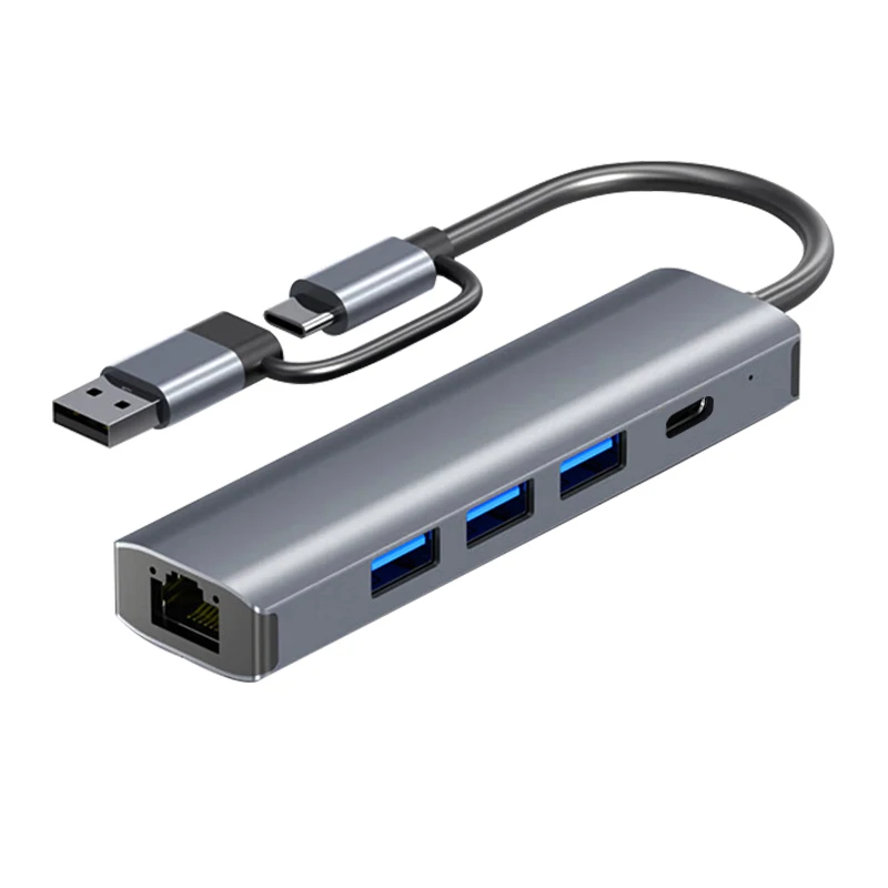 USB C-концентратор USB-C Многопортовый адаптер USB-A Тип C USB 3.0 Передача данных Гигабитный проводной сетевой адаптер 1000 Мбит/с RJ45 Станция 5 в 1