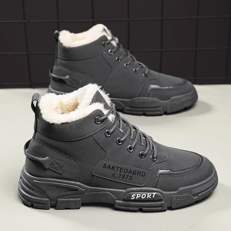 New Fashion Plush Shoes Snow Boots Male Casual Outdoor Sneakers Boots Men Winter Lace Up Warm Shoes Non Slip Ankle Boots Male