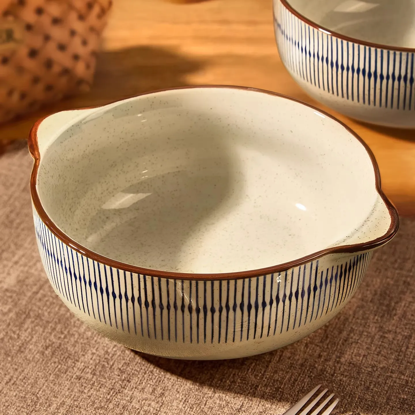 Japanese retro ceramic tableware soup basin household bowl large capacity soup bowl binaural bowl sauerkraut fish basin