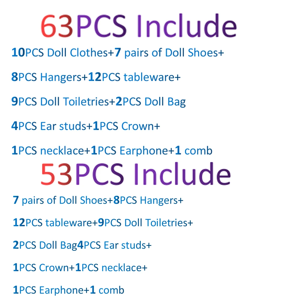 63PCS/Set Doll Clothes Shoes Furniture Kitchen Accessories Fits For Barbies 11.8InchDoll&1/6 BJD Blythe Doll,Toys For Girl,Dress