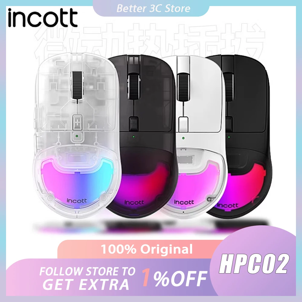 Incott HPC02 PRO Wireless Mouse Dual Mode Hot Swap Paw 3395 Gaming Mouse Lightweight Customized Pc Gamer Accessories Gift Office