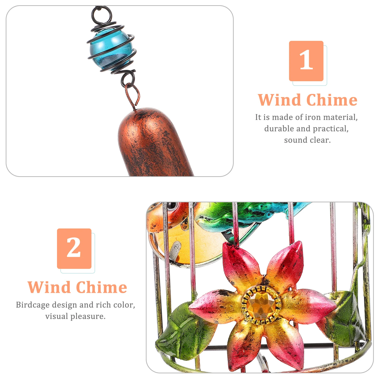 

1pc Bird Cage Wind Chime Hanging Decor Iron Windbell For Patio Balcony Home Decoration Outdoor Indoor Use