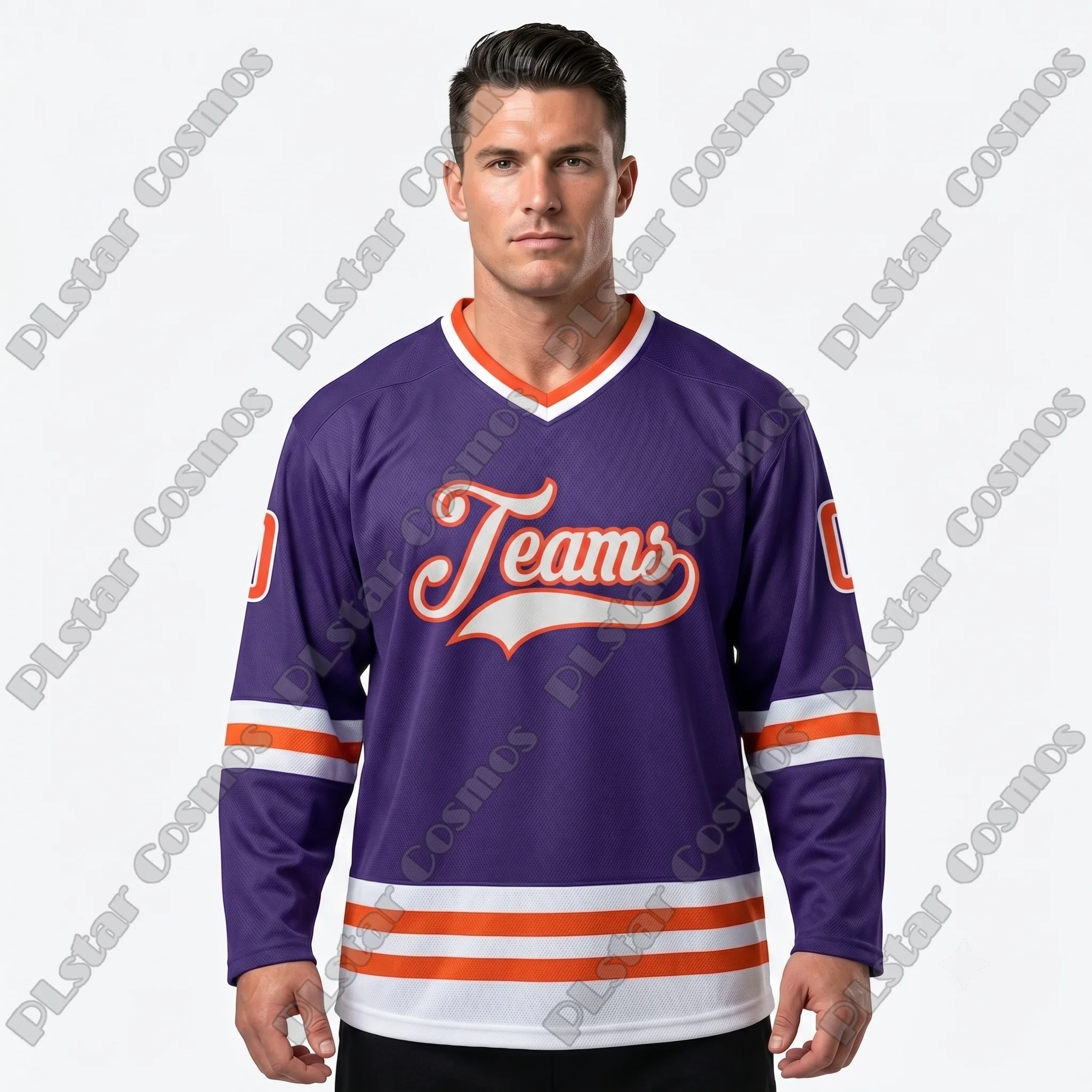 3D Printed Men's Hockey Jersey Custom Team Name Orange Purple Red Fashion Summer Unisex Personalized Sport Shirt BQ-19