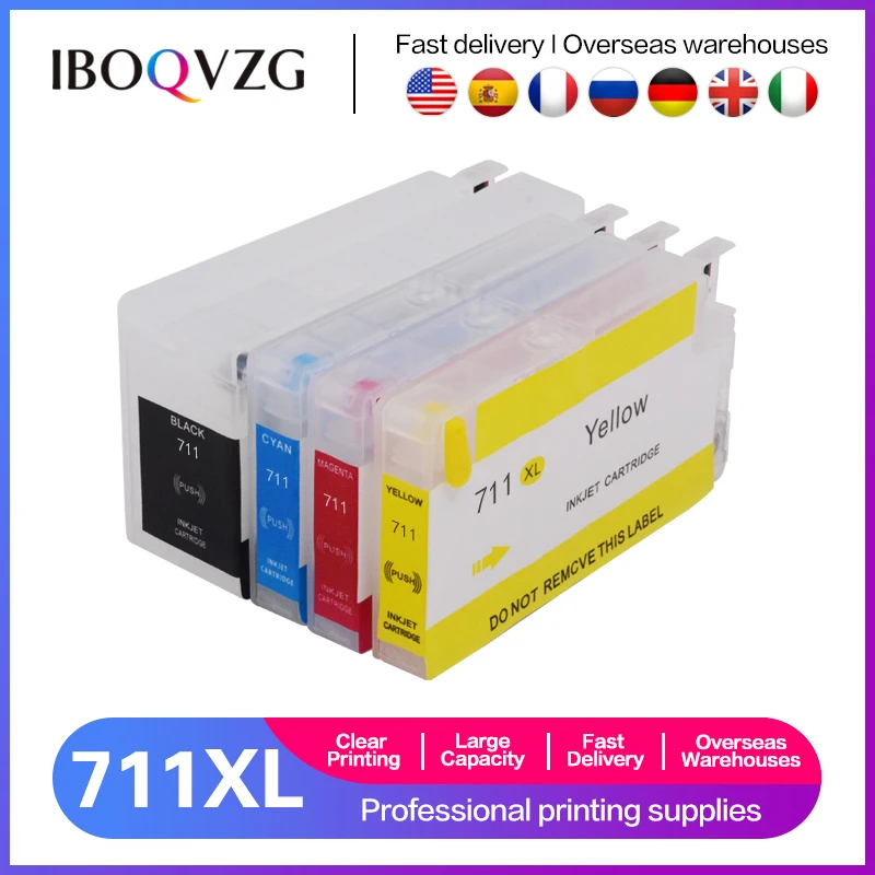 IBOQVZG 4 Colors For HP 711XL 711 Refillable Ink Cartridge with ARC Chips for HP711 Refill For HP DesignJet T520 T120 Printers