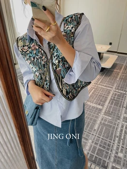 רקום אפוד מעיל נשים בגדי 2023 יוקרה קוריאני Y2k יבול אלגנטי ללא שרוולים בציר אופנה מעיל למעלה חזייה פרחוני