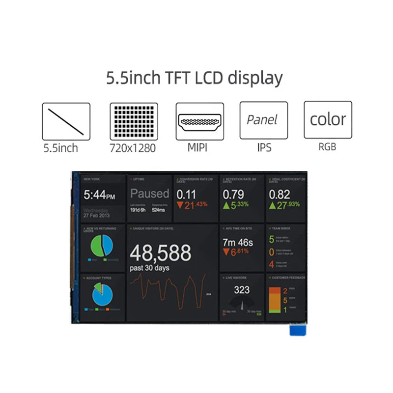 5 Inch TFT Display HD IPS 720x1280 Resolution MIPI Interface Vertical HDMI Driver Board With Touch LCD Display