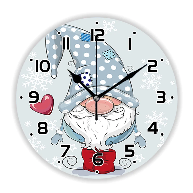 

Cute Cartoon Gnome Christmas Wall Clock for Kid Bedroom Nursery Elf Dwarf Kitchen Living Room Wall Watch Holiday Home Decor Gift