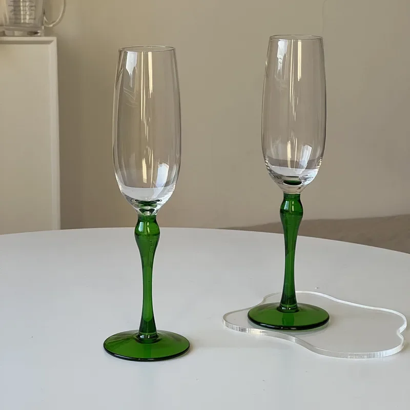 French Champagne Glass Household Dessert Wine Glass Emerald Sparkling Wine Glass Goblet Wine Glasses