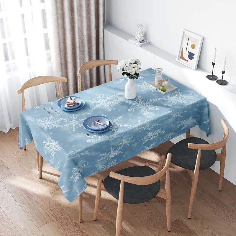 Snowflake Dining Tablecloth Winter Home Decoration Blue White Flower Bedding Kitchen Table Cover Set 360x525cm Online Shopping f