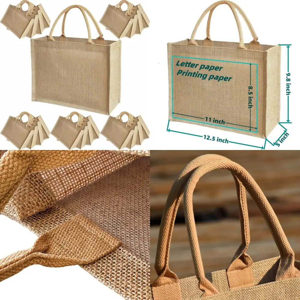 حقائب يد من الخيش لوصيفات العروس - حقائب سفر من الجوت بمقابض، 12.5 × 5 × 9.8 بوصة، مقاس متوسط، مثالية للترفيه والعطلات #1