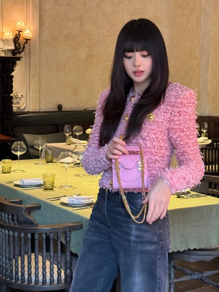 Eza Nevjrh Roze ort Gebreide Trui Jas Dames Ele Sle Thiened Bloemenpatroon Rechte Buis Lange Sve Top