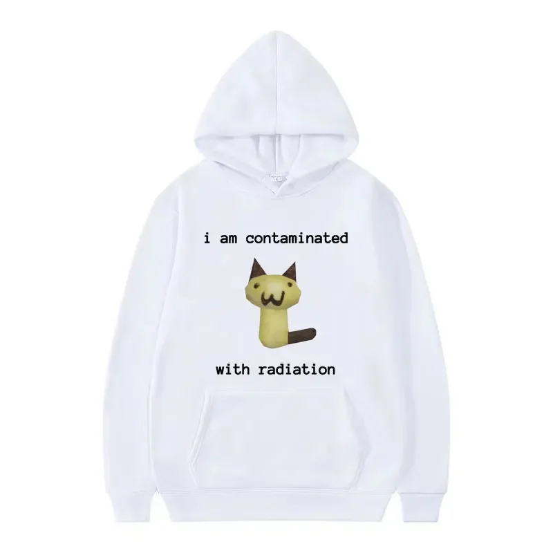 Eu estou contaminado por radiação engraçado gato emoji moletom com capuz moda feminina humor moletom feminino casual manga longa com capuz y2k