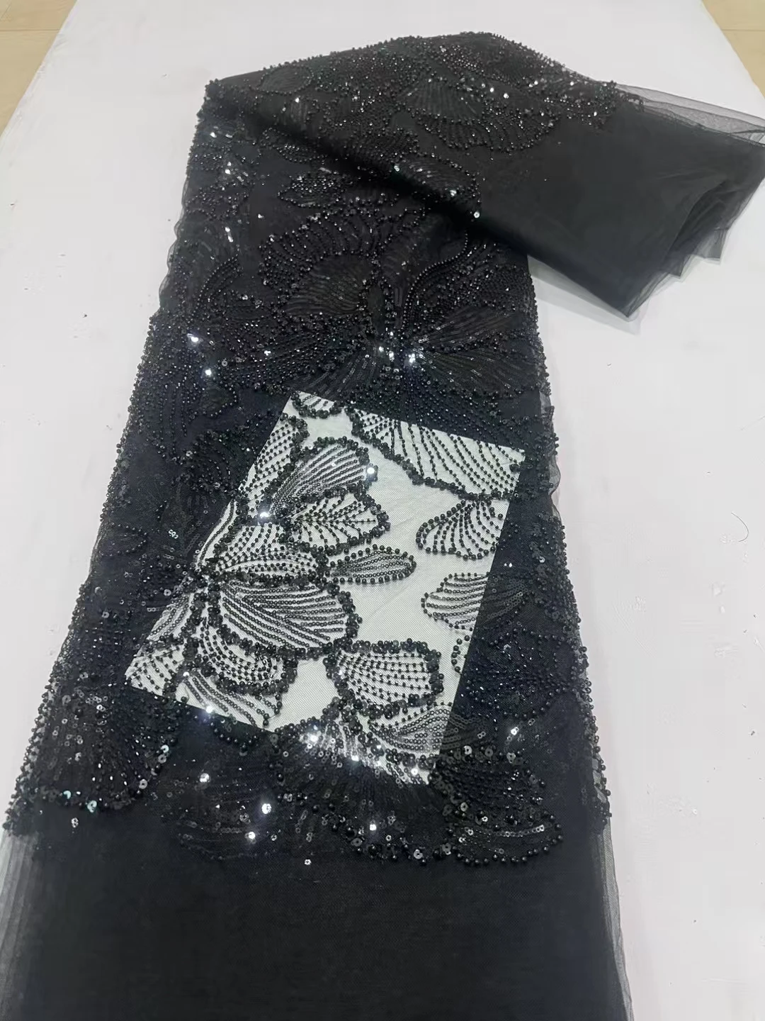 New Arrival Classical Style Beaded Sequins African Nigerian Lace Fabric 2025 High Quality Heavy Beads French Lace Fabric KCD2508