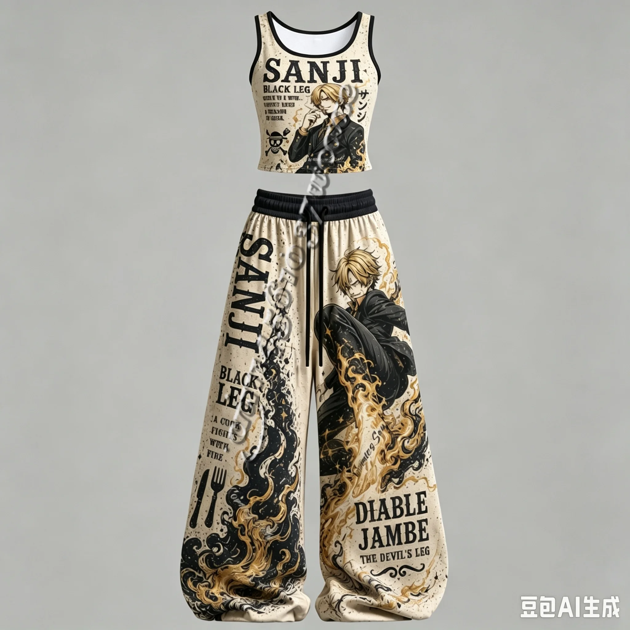 Neues One Piece Anime-Charakter Tanktop und Weite Hose Set für Männer und Frauen, Unisex Casual 2-Teiliges Outfit, Familienoutfit – Detail 4