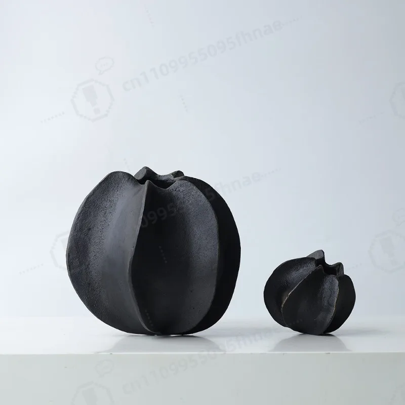 Black Cast Iron Star Fruit Vase Retro Chinese Style Pot Decor for Entrance Cabinet Living Room Workspace Arrangement Ornament