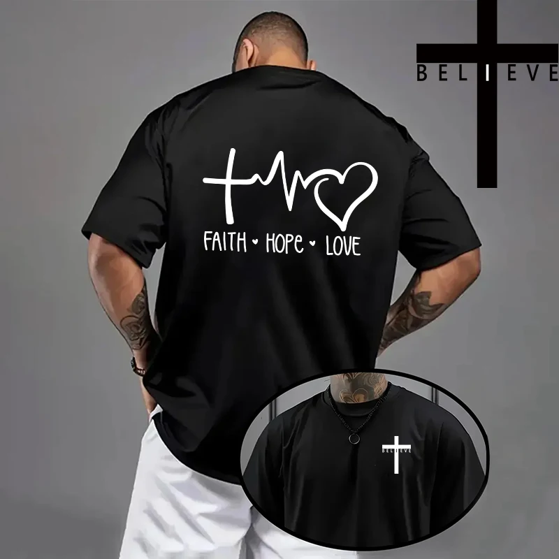 Frühling Sommer Täglich Casual Mode Jesus Kreuz Baumwolle Tees Christus Drucken T-shirt Männer Hohe Qualität Reine Farbe Kurzarm Top – Detail 8