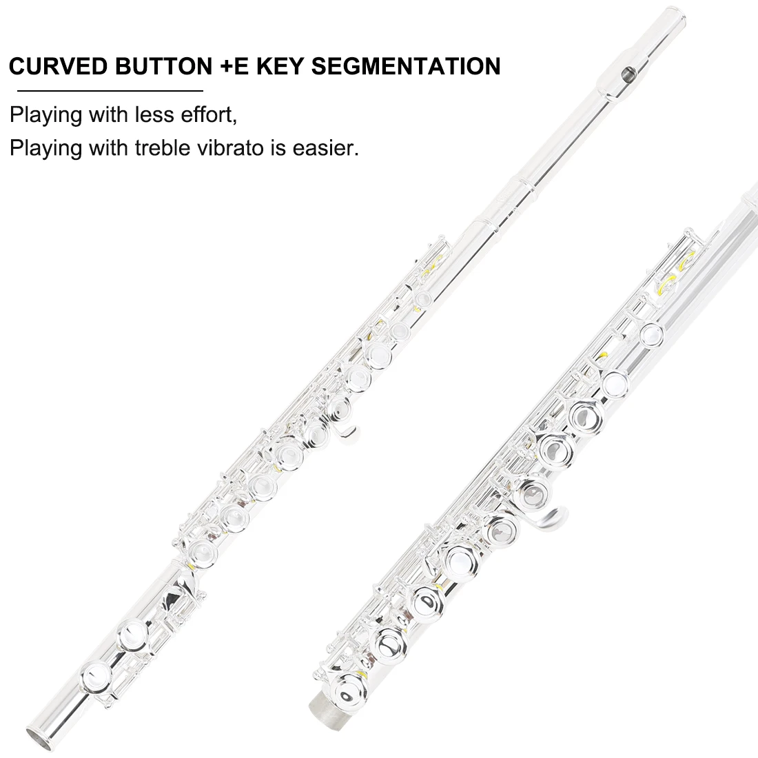 Flute 16-Hole C Key Closed Hole White Copper Silver Plated E Key Woodwind Instrument Flute With Cleaning Stick & Cloth