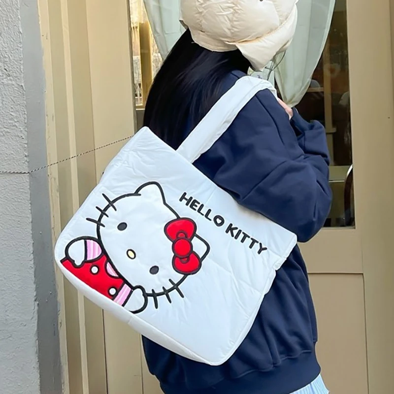 Sanrio Kawaii Hello Kitty Kuromi Tote Bags Cute My Melody Pochacco Cartoon Down Cotton Large Capacity Shoulder Bag Gifts Girls