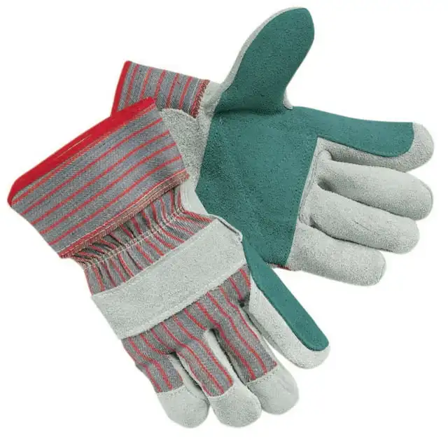 

MCR Safety Men's Economy Leather Palm Gloves, White/Red, Large, 12 Pairs -MPG1211J