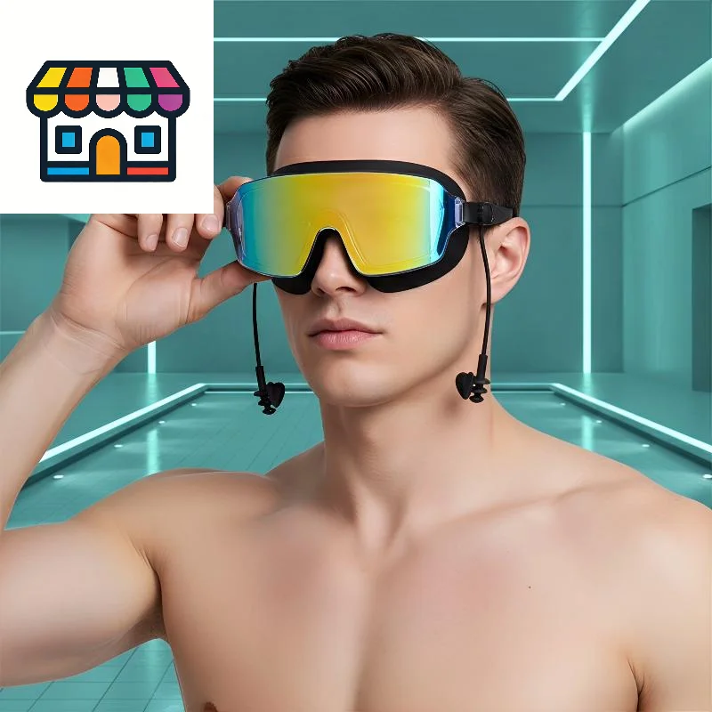 Óculos de natação para adultos – lentes antiembaçantes de cor gradiente com design de moldura grande para homens, mulheres e adolescentes