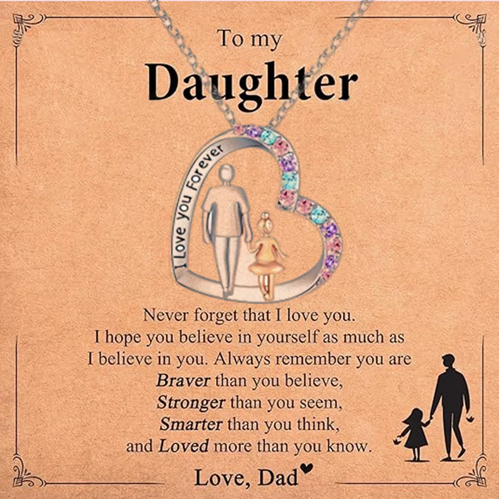 جديد أنا أحبك إلى الأبد على شكل قلب ملون تقليد الماس محفورة قلادة أبي وابنتها مجوهرات عطلة هدايا رومانسية