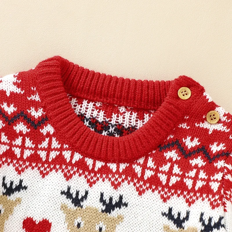 Newborn Boys Girls Jumpsuits Outfits Toddler Infant 2pcs Clothes Newborn Baby Rompers Hats Costumes Winter Red Christmas Knitted