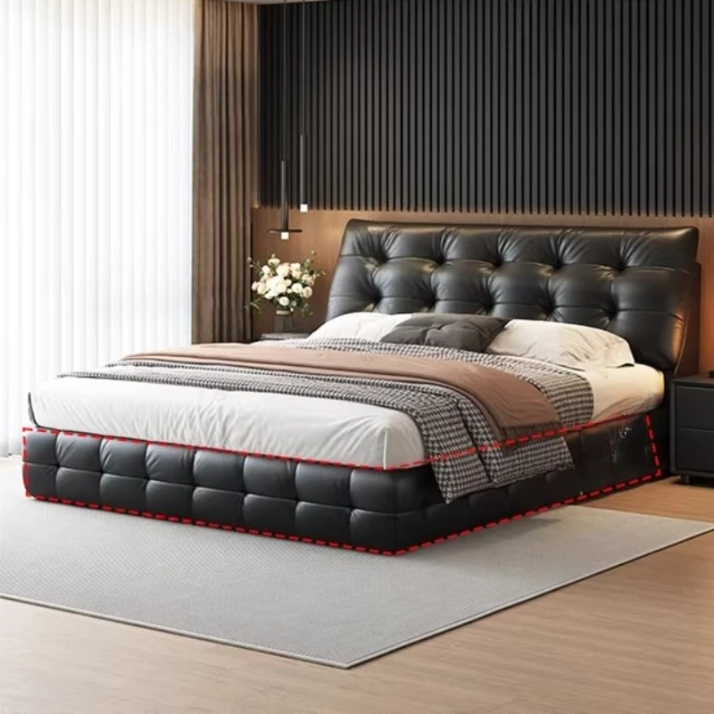 

king size genuine leather bed 2 people 180x200cm High end luxury comfortable Double bed camas de dormitorio bedroom furniture