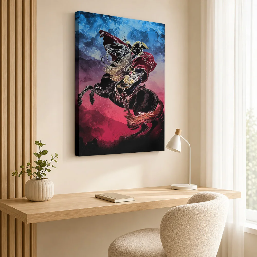 Napoleon Horse Smoke History Canvas Print With Wooden Frame Personalized Photo, Dramatic Historical Wall Art For Home Office
