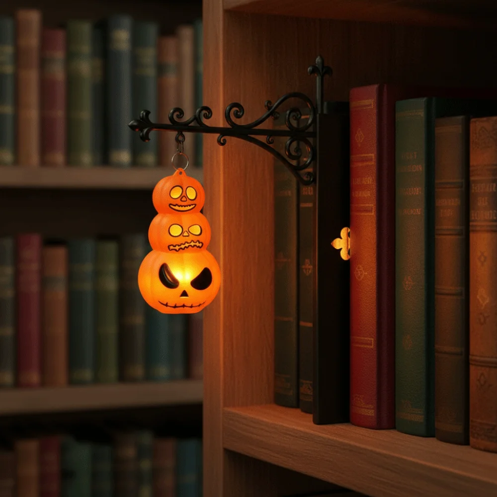 Wrought Iron Street Lamp Bookends Button Cell Battery Powered Matte Black LED Glowing Lantern Retro Style Hollow Out