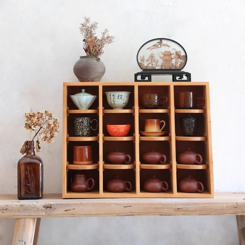 

Retro Tea Cup Display Rack, Desktop Trapezoid Tea Set Organizer, Room Cup Storage Stand, Coffee & Tea Cup Showcase Cabinet