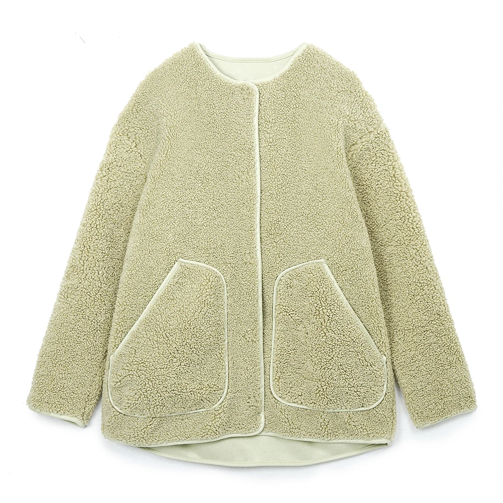 

Faionable Versatile Women's Fce Jaet Coat Autumn New Arrival JNLEAOG Stand Fit Polyester Fiber Long Sve round Ne