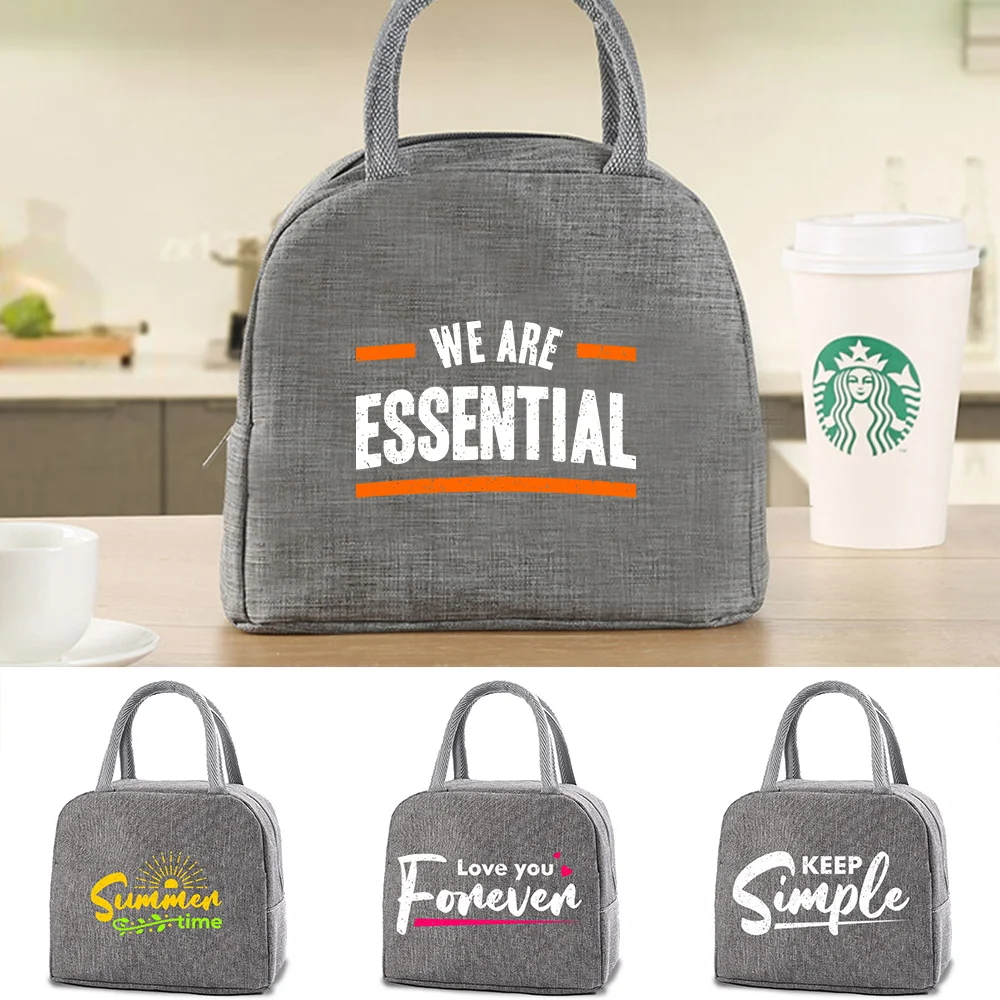 

Child Insulated Lunch Bags New Portable Zipper Thermal Lunch Tote Phrase Print Hand-carried Lunch Handbag Cooler Bento Pouch