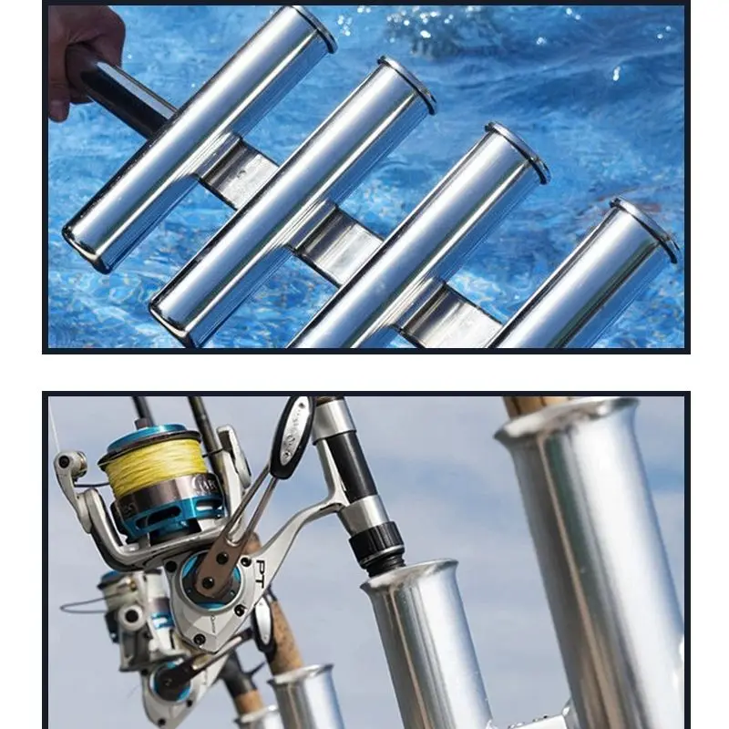 Stainless Steel Mirror Polished 4 Tube Clamp on Fishing Rod Holder For Boat Rack Marine Hardware Accessories For Yacht