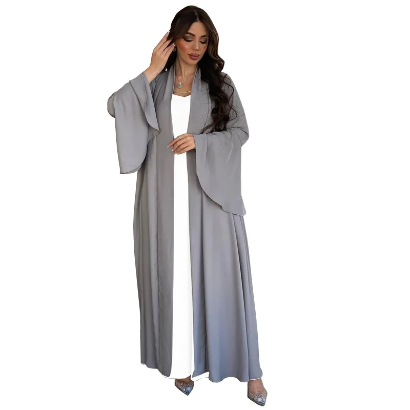 2024 New Dubai Fashion Ruffle Sleeves Shawl Sun Protection Muslim Coat Solid Color Soft Collage Patch Coat