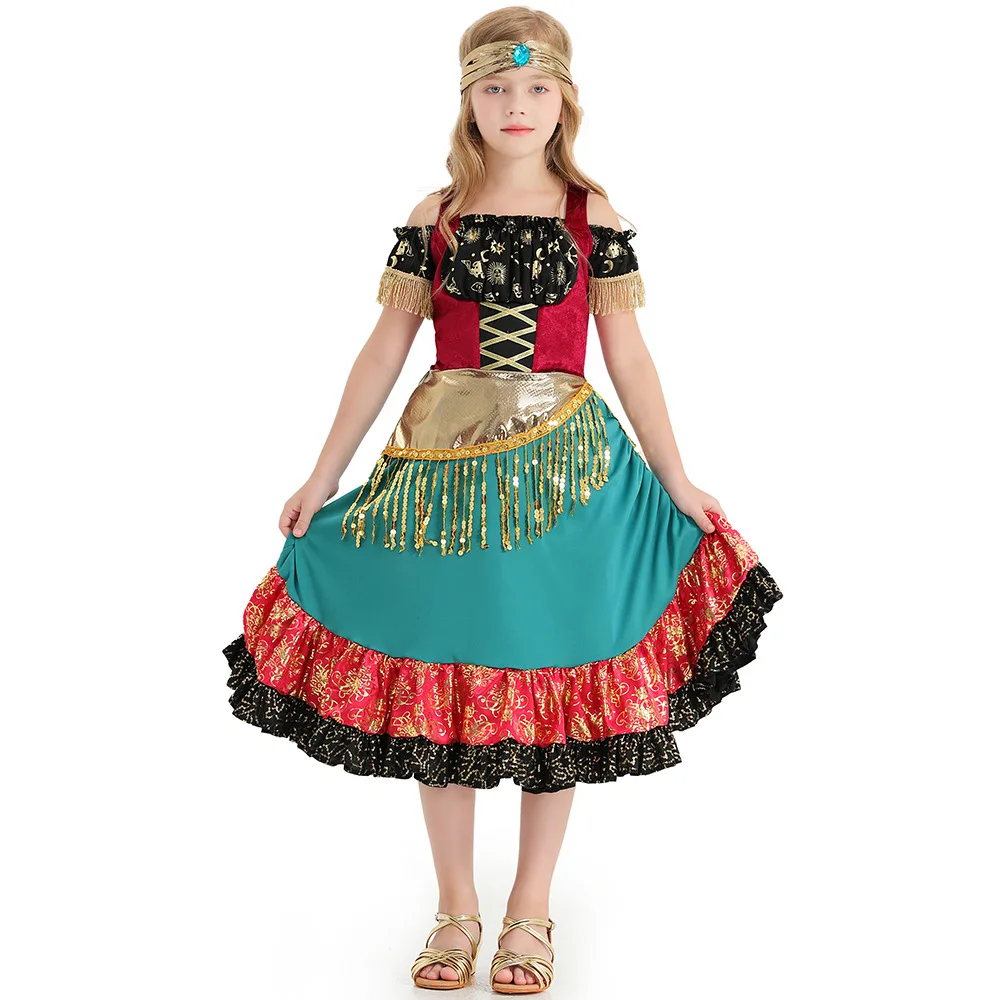 

Gypsy Girl, Bohemian Sequined Strap Dance Performance Dress, Parent-child Flamenco Performance Dress