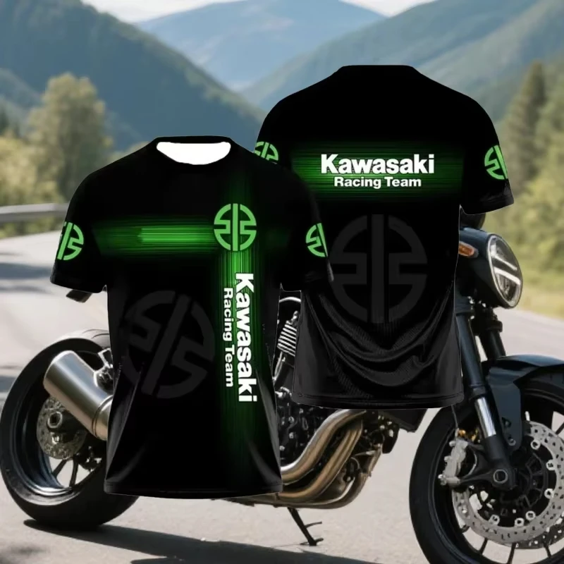 

25 Summer New Men's Kawasaki Motorcycle Quick-Dry Sports Training Suit Crew Neck Short Sleeve T-Shirt Breath Comfortable Top