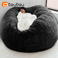 OTAUTAU Giant 5ft Fluffy Faux Fur Bean Bag Cover without Filler Big Comfy Grand Pouf Salon Sofa Bed Game Movie Sac Puff DD003