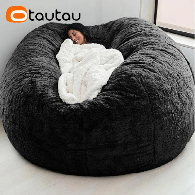 OTAUTAU 1,5m Gigantyczny Puszysty Pokrowiec na Puf z Imitacji Króliczego Futra Zimowy Świąteczny Pokrowiec na Puf DD003【Bez Wypełnienia! Wypełnienie musi być samodzielnie zapewnione!】