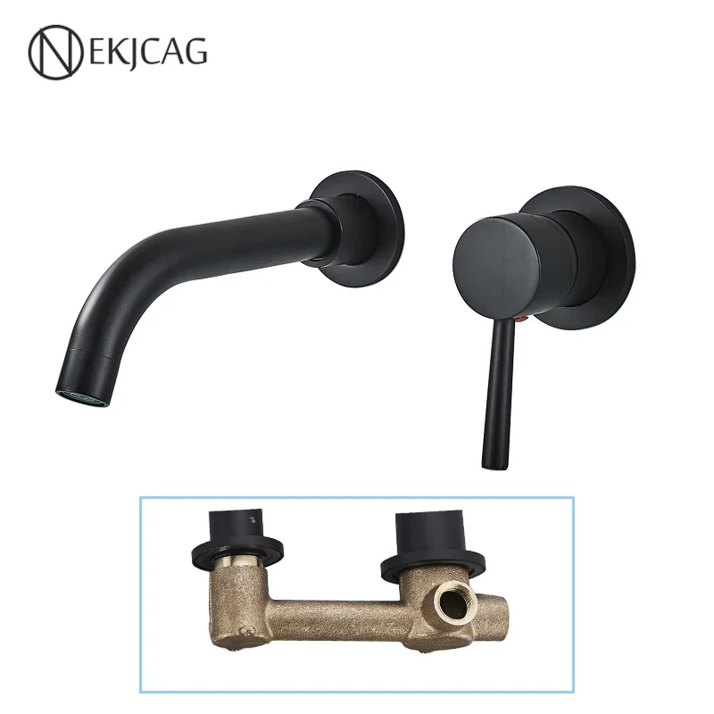 Nekjcag Wall Mounted Wash Basin Faucet Matte Black Bathroom Bathtub Mixer Cold And Hot Single Handle Chrome Tap Integrated