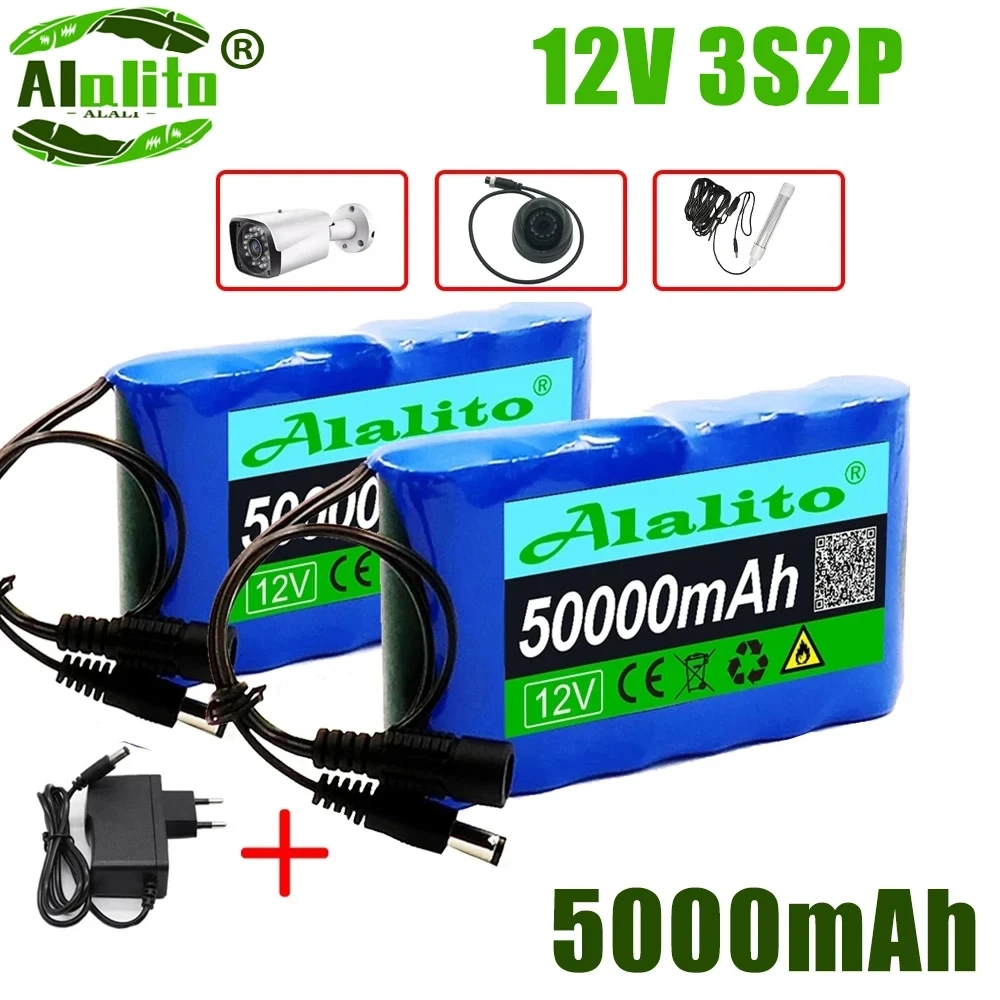 

18650 3S2P 12V 50000mah Original Lithium Ion Battery DC 12.6V 14Ah Rechargeable CCTV, Camera Monitor Replacement Battery + Charg