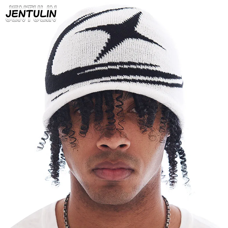 Punk Hip Hop Winter Hat Knitted Warm Women's Wool Caps Harajuku Retro Y2K Gothic Streetwear Fashionable Leisure Pullover Unisex