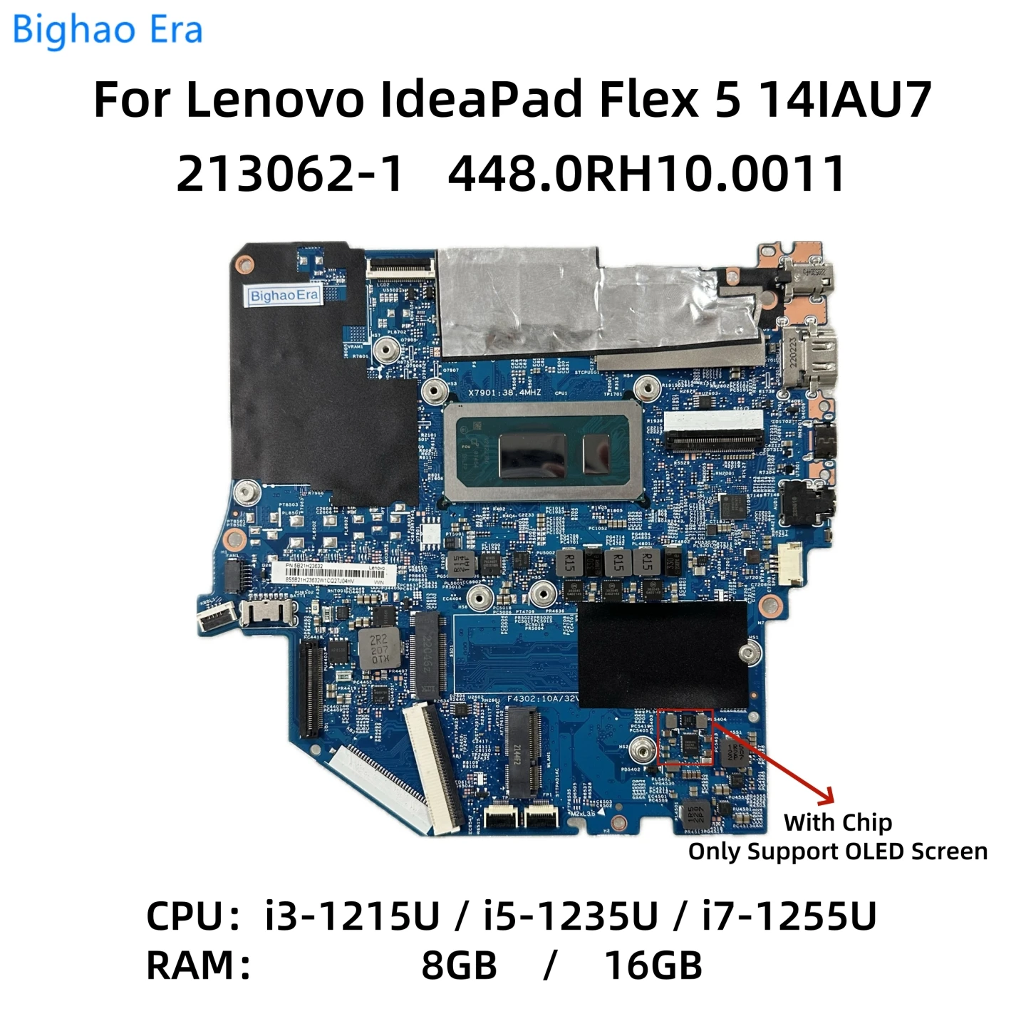 Placa-mãe do portátil para Lenovo Ideapad Flex 5 14IAU7, CPU, i3-1215U, i5-1235U, i7-1255U, 8 GB de RAM, 16 GB, 5B21H23632, 5B21H23633, 213062-1