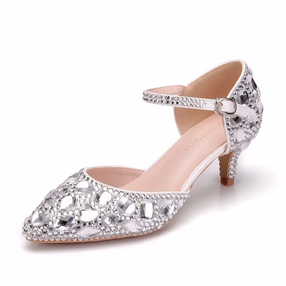 Moda scarpe a punta décolleté sandali elegante cristallo PU 5.5CM tacchi sottili principessa strass Slingback scarpe Casual donna vestito