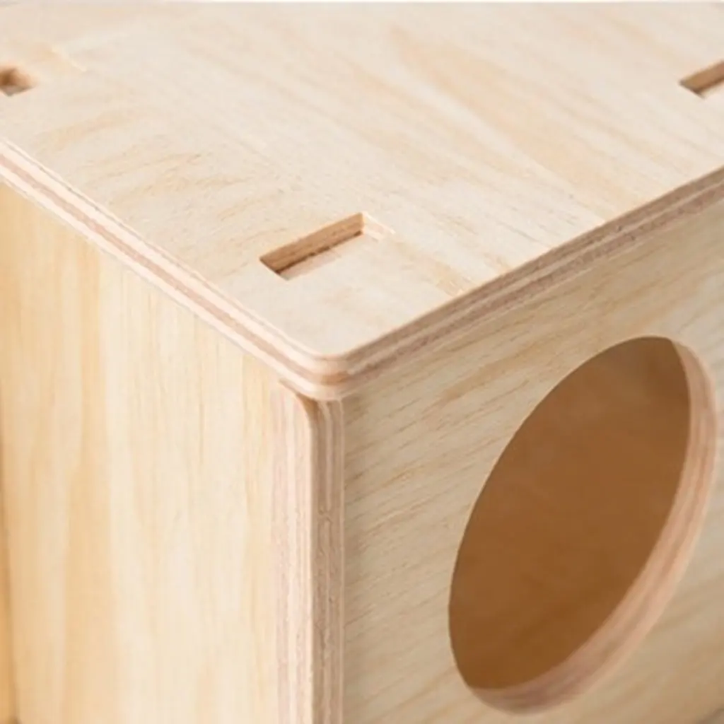 Multi-Chamber Wooden Hamster Hideout Natural Solid Wood Small Animal with Detachable Maze Design for Safe Resting Nest